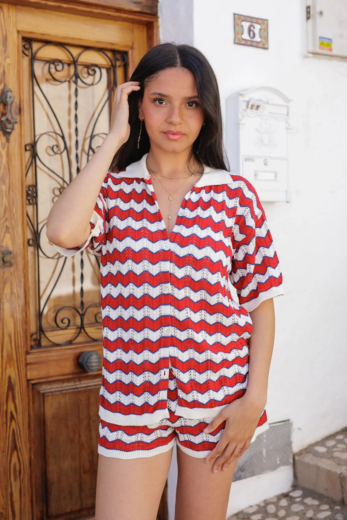 Camisa Mia Blanco Rojo