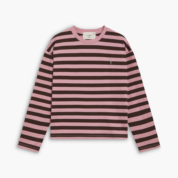 Camiseta Risca chocolate y rosa