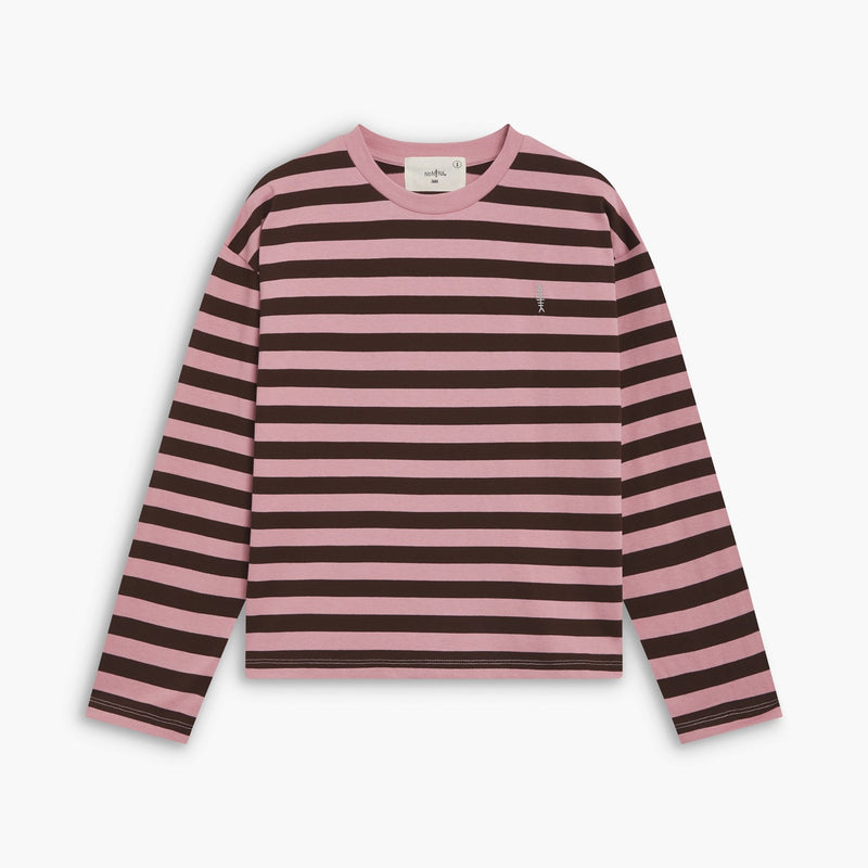 Camiseta Risca chocolate y rosa