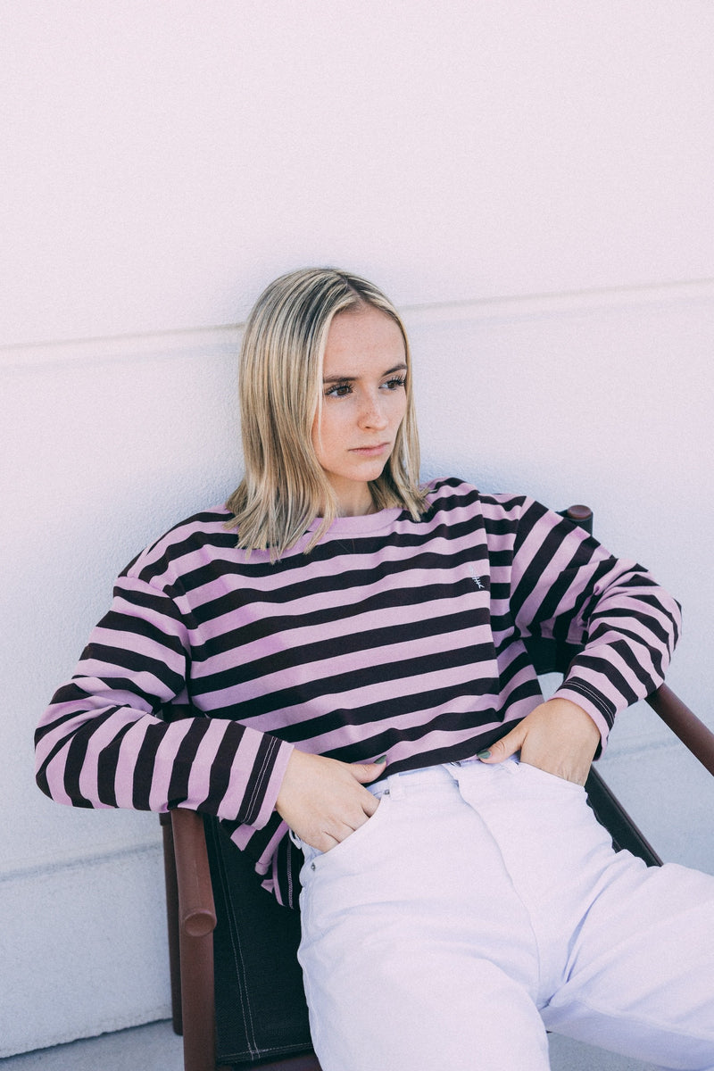 Camiseta Risca chocolate y rosa