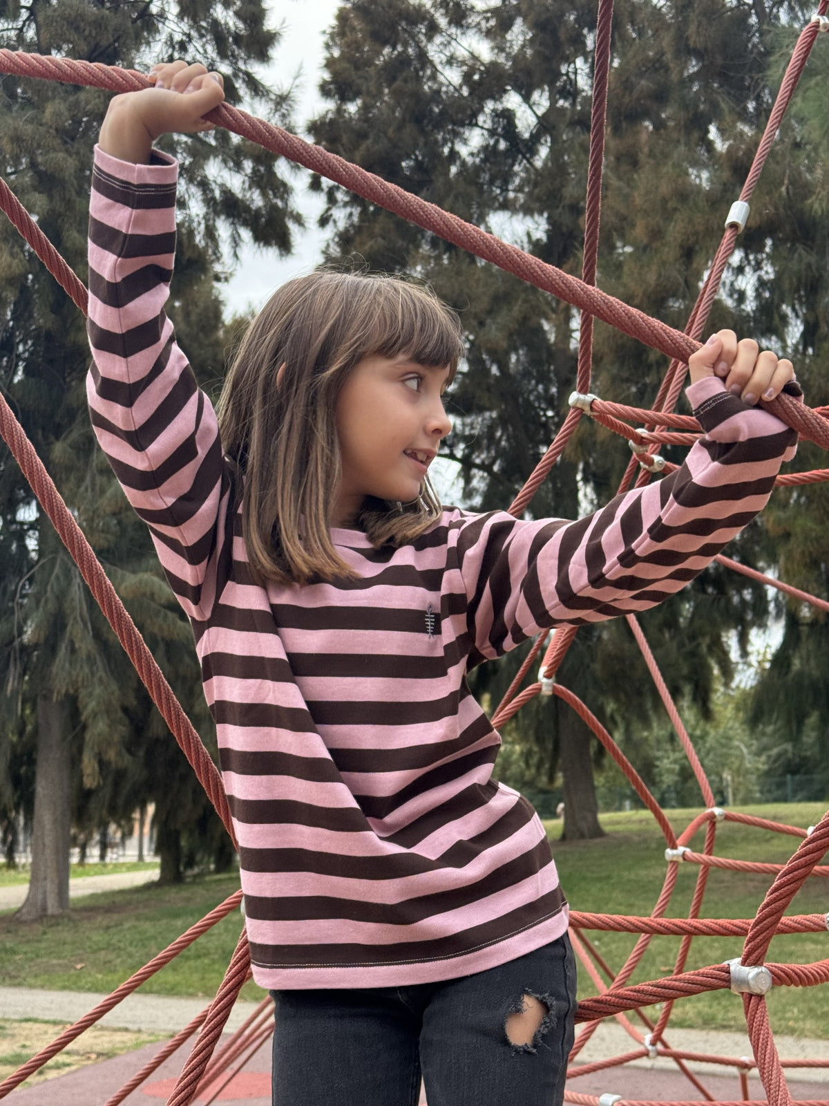 Camiseta Risca chocolate y rosa Kids