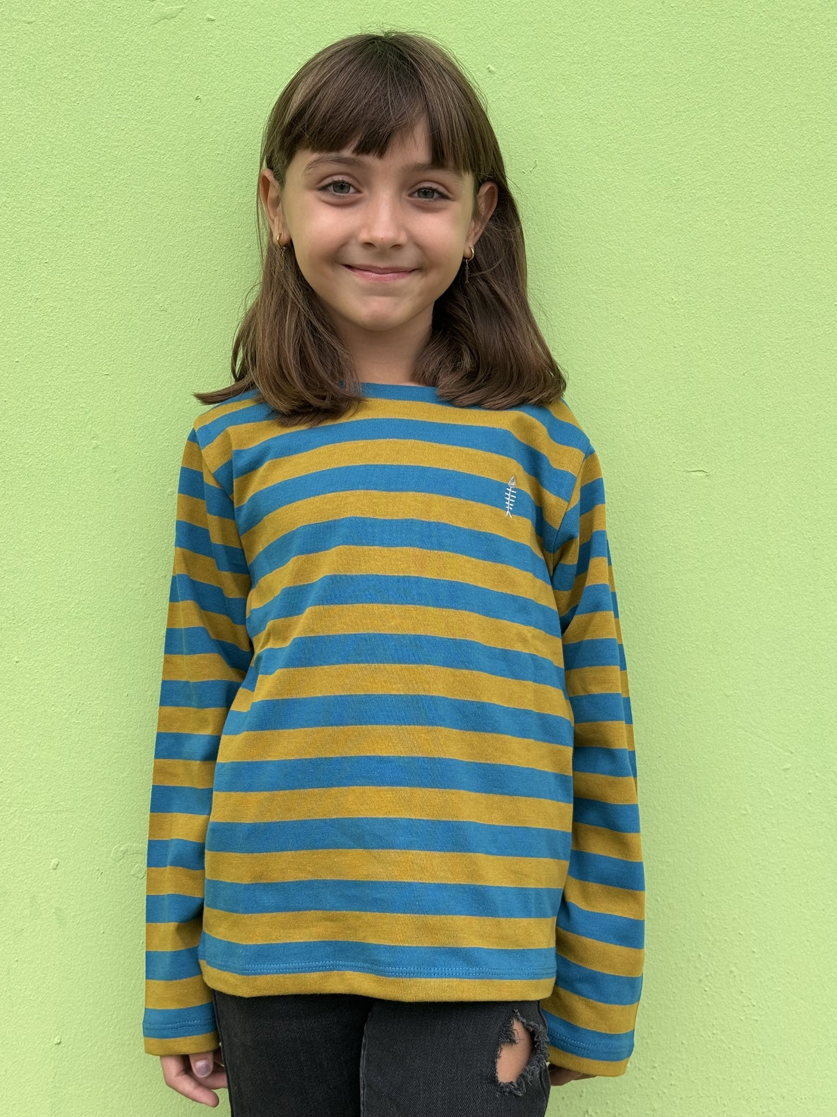 Camiseta Risca mostaza y azul Kids