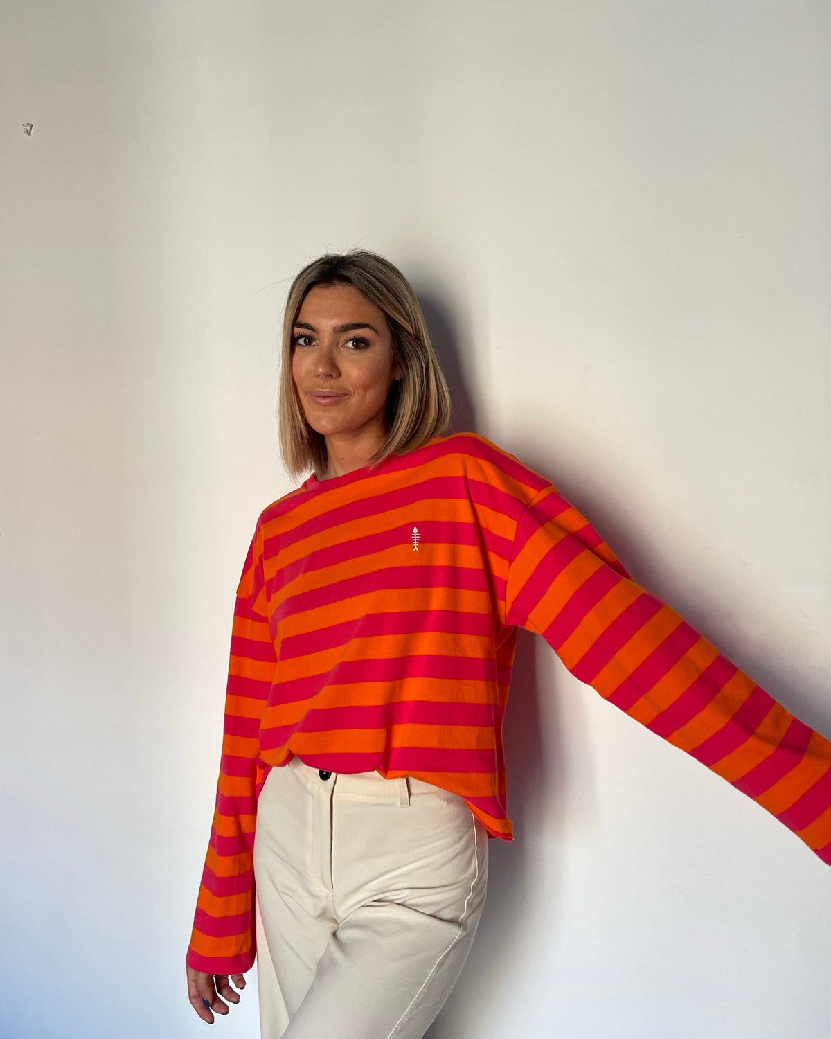 Camiseta Risca rosa y naranja