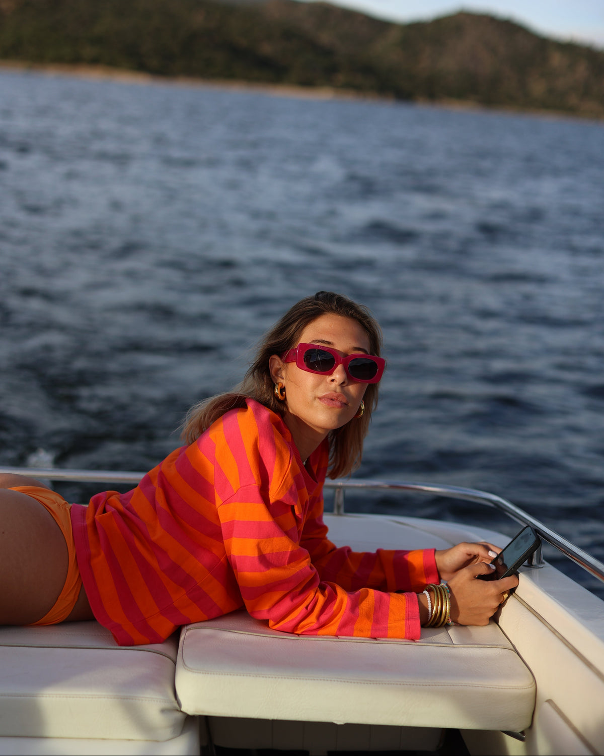 Camiseta Risca rosa y naranja