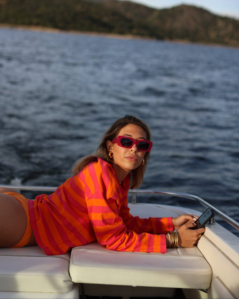 Camiseta Risca rosa y naranja